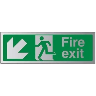 Image of V Safety Fire Exit Arrow Down Left Sign 450mm x 150mm 1.6mm Alu Rigid Plastic