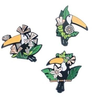 Image of sunruchao Bird Enamel Brooches Pins Toucan with Flower Brooch Cartoon Parrot Animal Plant Pin for Backpacks Badges Hats Bags Lapel Accessory Women Girls Kids Gift