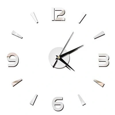 Image of Frameless Wall Clock Sticker 3D Self adhesive Big Acrylic Mirror Watch Decor DIY Modern Home Office Room Decor(Silver)