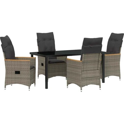 Image of vidaXL 5 Piece Garden Dining Set with Cushions Grey Poly Rattan