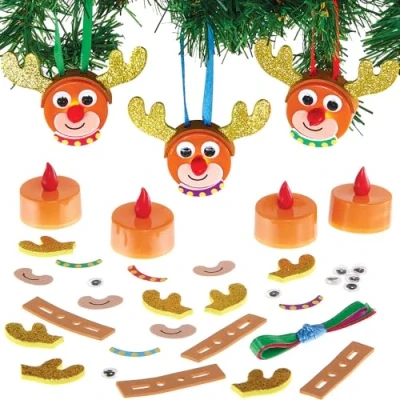 Image of Baker Ross FX803 Reindeer Led Tealight Decoration Kits Pack of 4, String Lights for Christmas Decorations and Arts Crafts