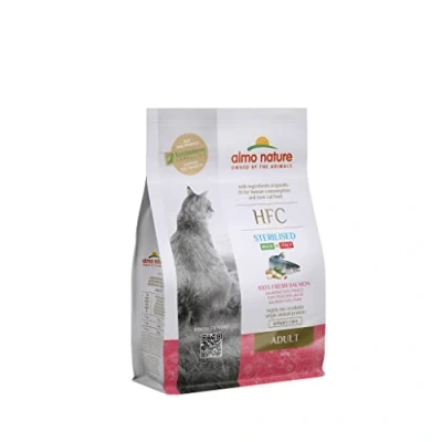 Image of almo nature HFC Adult Sterilized Salmon Complete Dry Cat Food for Neuteured Cats with 100% Fresh Salmon. 300g