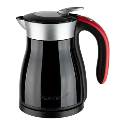 Image of Vektra VEK 1201B Vacuum Insulated Environmentally Eco Friendly Easy Pour Cordless Kettle, 1.2 Litre, Black/Red
