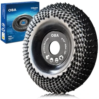 Image of OBA Angle Grinder Wood Carving disc 115mm Grinding Wheel, Shaping for Grinders with 22.23mm Arbor