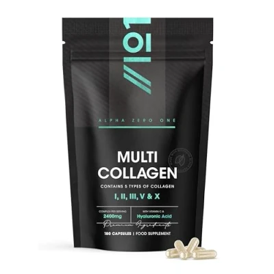 Image of Multi Collagen Capsules 2400mg 180 Types I, II, III, V &amp; X Wild Caught Fish, Grass Fed Bovine, Eggshell Free Range Chicken, Hyaluronic Acid Vitamin C by Alpha01