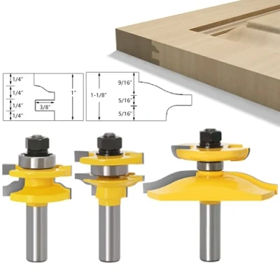 Image of 3 PCS Router Bit Set, 1/2 Inch Shank Round Over Raised Panel Cabinet Ogee Door Rail and Stile Bits, Woodworking Wood Cutter