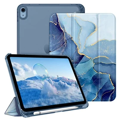 Image of FINTIE Case Compatible with iPad 10th Generation (2022) 10.9 Inch, Ultra Slim Protective Cover Matte Back Shell Pencil Holder, Auto Wake Sleep, Ocean Marble