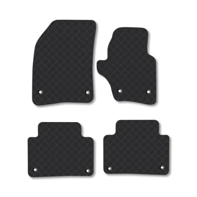 Image of Rubber Car Mats Compatible with VW Touareg (2003 2010) Tailored Fit Floor Set Accessory Black Custom 4 Pieces Clips Anti Slip Backing, Heavy Duty &amp; Waterproof