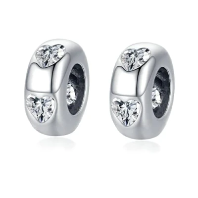 Image of Round Spacer Charms for Bracelets 925 Sterling Silver Beads Clip Stopper Pandora Bracelet (A 2pc)