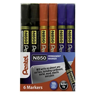 Image of Pentel N850 Permanent Marker Bullet Tip Pack of 6 Assorted YN850/6 M