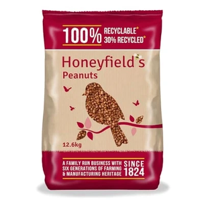 Image of Peanuts for Wild Birds Bird Food Small Birds, High in Protein and Energy, No Mess, Great Hanging Feeders, Tables, Ground Feeding, Bulk Bag (12.6kg) Honeyfield’s