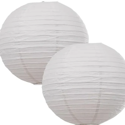 Image of Pack of 2 Large 40cm Regular Wire Lanterns, Paper, White Lampshades for Bedrooms, Living Rooms, Students, Weddings (2)