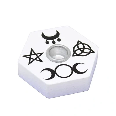 Image of Spell Candle Holder Witch Magic Pagan Ritual Whichcraft Black and White Hexagon Design (White)