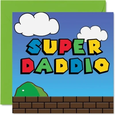 Image of Super Birthday Cards for Dad Daddio Card from Daughter Son Child, Toddler Baby 1st Father&#039;s Day, 145mm x Video Game Gamer Papa Fun Funny Greeting