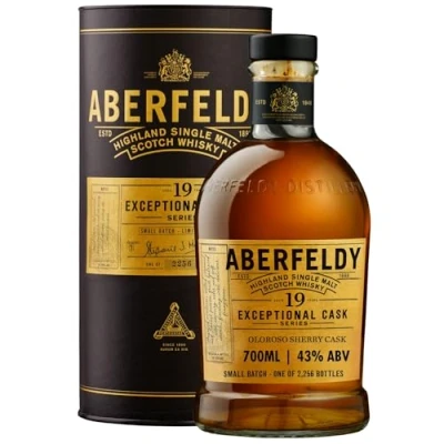 Image of Aberfeldy 19 Year Old Rare Exceptional Cask Oloroso Sherry Finish, Highland Single Malt Scotch Whisky with gift Tube, Numbered Batch Whisky, 43% ABV, 70cl / 700ml