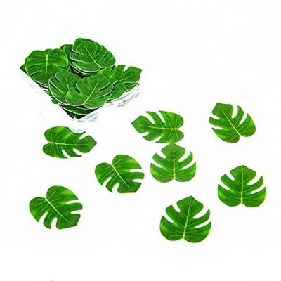 Image of Morofme 48pcs Edible Tropical Turtle Leaves Cupcake toppers, Palm Leaf Cake Topper, Wafer Paper Decoration for Hawaii Aloha Jungle Summer Theme Wedding Birthday Baby Shower Party