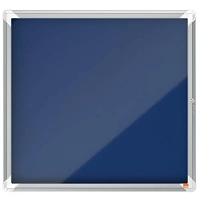 Image of Nobo Felt Lockable Notice Board 6 x A4, Premium Plus, Blue, 1902555