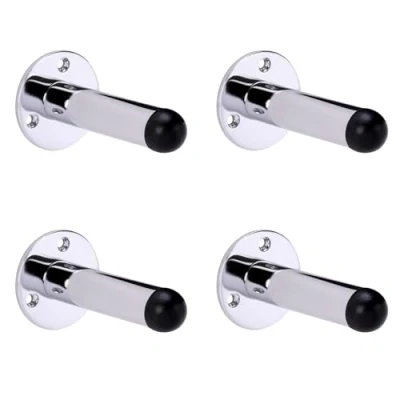 Image of HANDLEZONE® 4 Pack 75mm / 3 inch Projecting Skirting Or Wall Mounted Door Stop, Rubber Buffer Stopper Polished Chrome