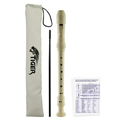 Image of TIGER REC2 WH Descant Recorder Three Piece School Beginners with Bag, Cleaning Rod and Fingering Chart White