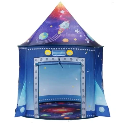 Image of Kids Play Tent Rocket Playhouse for Toddler Kid Boys Indoor Outdoor Large Spaceship Astronaut Theme Pop up Portable Space Toy Teepee Sensory Home Costume Party Birthday Gift Girls Blue