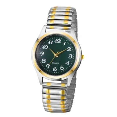 Image of JewelryWe Exquisite Round Quartz Watch: Ultra Thin Easy Reader Watch Clear Green Dial Fashion Stainless Steel Elastic Strap for Men Father&#039;s Day
