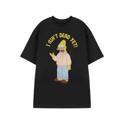 Image of Vanilla Underground The Simpsons Mens Graphic Tee Abe Simpson I Ain&#039;t Dead Yet Black T Shirt TV Show Casual Apparel Crew Neck Short Sleeve Top