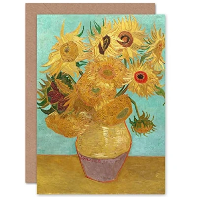 Image of Artery8 Vincent Van Gogh Dutch Sunflowers Fine Art Greeting Card Plus Envelope Blank Inside