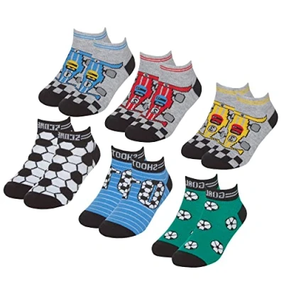 Image of Metzuyan Boys 6 or 12 Pairs Trainer Liner Socks Cotton Rich Multipack Colourful Race Football 9