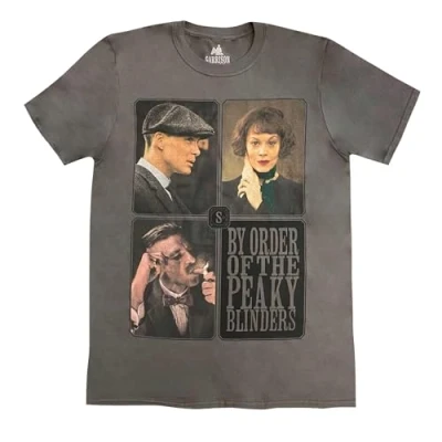 Image of PEAKY BLINDERS Unisex Adult Portrait Grid Cotton T Shirt (S) (Charcoal Grey)