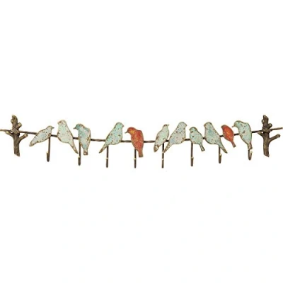 Image of Kare Design coat Rack bird Party, multicoloured, steel powder coated, 8 hooks with figures design, wall hanger for robe and clothes, hallway, entrance, 19x102x6cm (H/W/D)