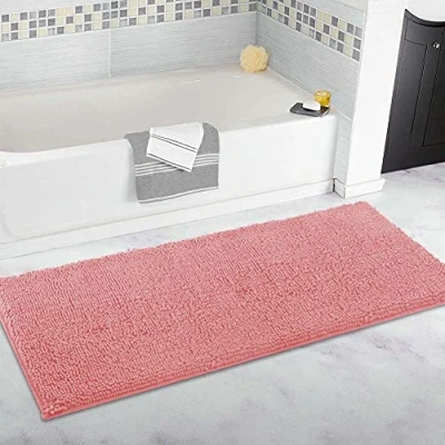 Image of FYUN Extra Large Bathroom Rug Long Bath Mat 60x90cm Ultra Soft Chenille Carpets,Non Slip &amp; Water Absorbent Bathtub Floor Runner for Bathroom,Bedroom,Kitchen, Pink