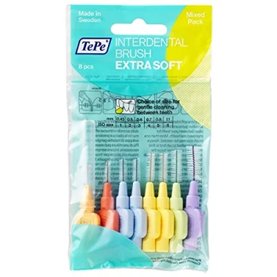 Image of TePe Interdental Brush, Extra Soft, Mixed Pack, 0.45 1.1mm/ISO 1 6, 8pcs, Plaque Removal, flossers for Wide Gaps, from Narrow to Large Gaps