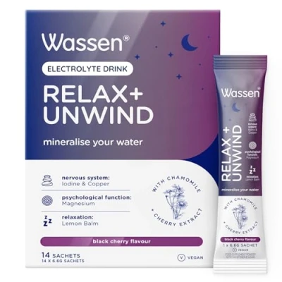 Image of Wassen Relax &amp; Unwind Magnesium Sachets 14 Lemon Balm Supplement To Help Relaxation Vitamin Powder For Water Helps Psychological Function