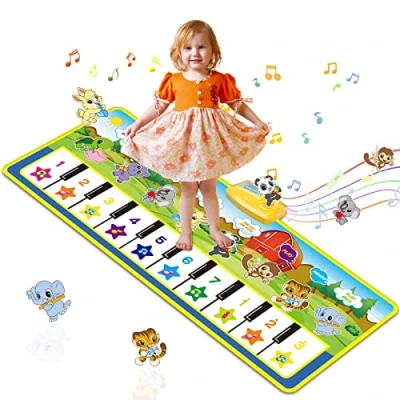 Image of m zimoon Kids Piano Mat, 39.5&quot; X 14&quot; Dance Music Mat 8 Instrument Sounds Touch Play Mats Floor Keyboard Musical Carpet Gift Toys for 1 2 3 4 5 6 Years Old Boys Girls 6+ months