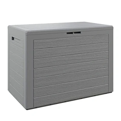 Image of CASARIA® Lille Waterproof Garden Outdoor Storage Box 190L Plastic, Lockable With Lid Parcel Box, Chest Toy, Cushion Grey
