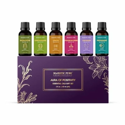 Image of Majestic Pure 100% Essential Oil Set 6 x 10ml(Peppermint, Lavender, Eucalyptus, Frankincense, Lemongrass, Lemon) Oils for Diffusers Home, Skin, Aromatherapy, Humidifiers