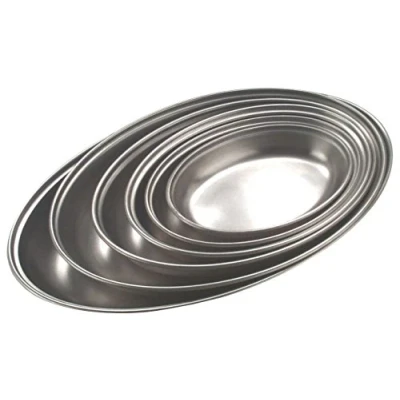 Image of Genware NEV 1461 Oval Veg Dish, Stainless Steel, 12&quot;