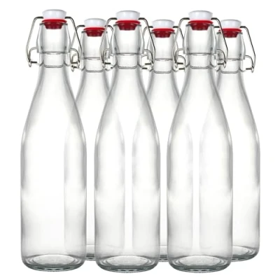 Image of Ultimo Designs Clear Glass Bottles With Airtight Swing Top Lids 6 x 500ml