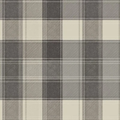 Image of Arthouse 906703, Grey, Country Check Mono Wallpaper 906703 Feature Tartan Cheque Stripe