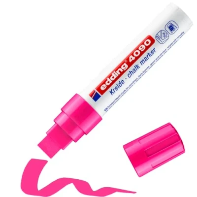 Image of edding 4090 Chalk Marker Neon Pink 1 Pen Chisel Tip 4 15 mm Broad Tipped Wet Wipe for Chalkboards, Windows, Glass, Mirrors Liquid Pens Opaque Coverage