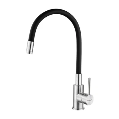 Image of Ibergrif Black Kitchen Sink Mixer Tap with Pull Out Dual Function Sprayer, 360 Swivel Single Lever Spout Silicone Hose, Brushed