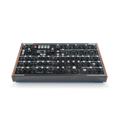 Image of Novation Peak 8 Voice Desktop Polyphonic Synthesiser with 2 LFOs per voice, 16 slot modulation matrix, 3 analogue distortion points, and digital effects.