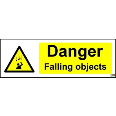 Image of Danger Falling Objects Sign (Self Adhesive Sticker Label Sign) 200mm x 66mm