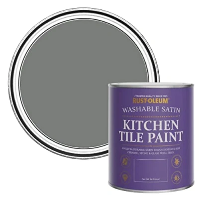 Image of Rust Oleum Grey water resistant Kitchen Tile Paint in Satin Finish Torch 750ml