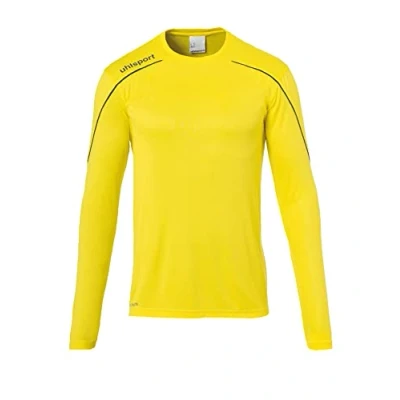 Image of Uhlsport Stream 22 Long Sleeve Jersey Men, Lime Yellow/Azure Blue, Moisture Wicking Dry Tech, Size S