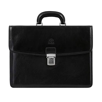 Image of Time Resistance Leather Briefcase Full Grain Attache Case Handmade Black Laptop Bag
