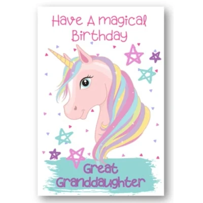 Image of Second Ave Great Granddaughter Unicorn Children&#039;s Kids Birthday Card For Her Greetings