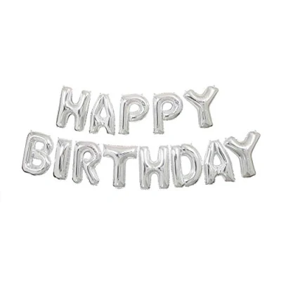 Image of Shimmering Silver Happy Birthday Letter Foil Balloon Banner Kit (35cm) 1 Set Perfect for Parties and Events
