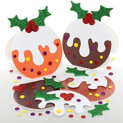 Image of Baker Ross FE877 Christmas Pudding Card Kits Pack of 6, Making Kit for Kids, Make Your Own Cards, Ideal Festive Arts and Crafts Project