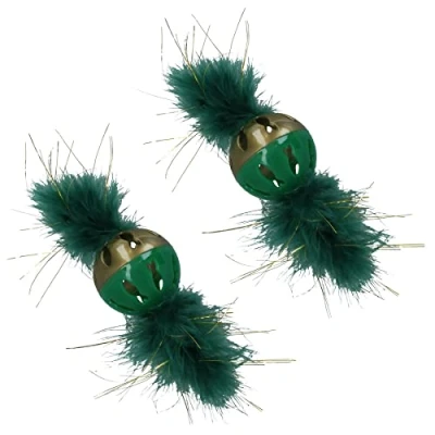 Image of AB Tools 2PK Cat Kitten Magical Forest Feather Ball Festive Feline Play Toy
